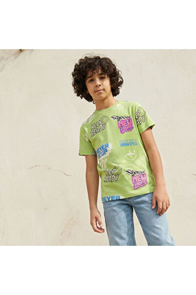 Juniors Boys Crew Neck T-shirt with Graphic Print - Cotton - Short Sleeves