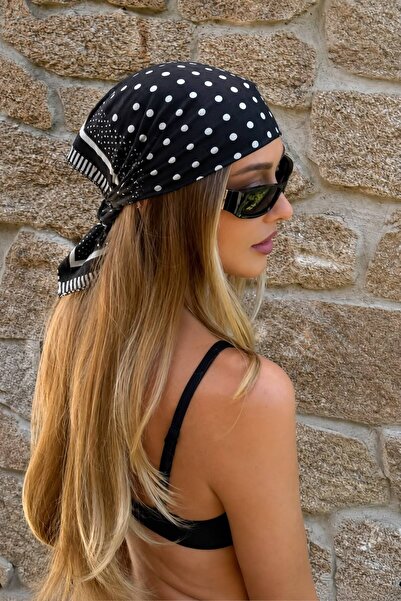 Goldmine Unisex %100 Pamuk Bandana Siyah Puantiyeli