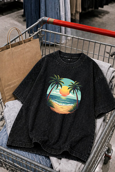 valeriae Πλενόμενο μπλουζάκι Oversize Unisex, Πλυμένο Vintage Street Style, Μ...
