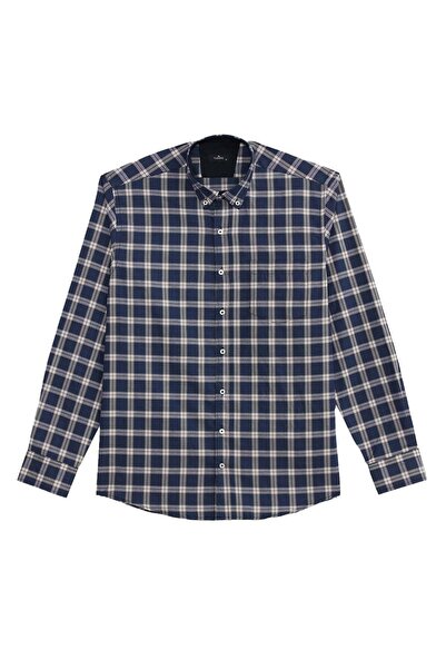 Tudors Men's Regular Fit Classic Cut Button Lapel Small Checkered Cotton Shirt