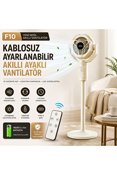 SMAYLİNG Kablosuz Ayaklı Vantilatör, Uzaktan Kumandalı, 10 Kademeli Hız Ayarl...