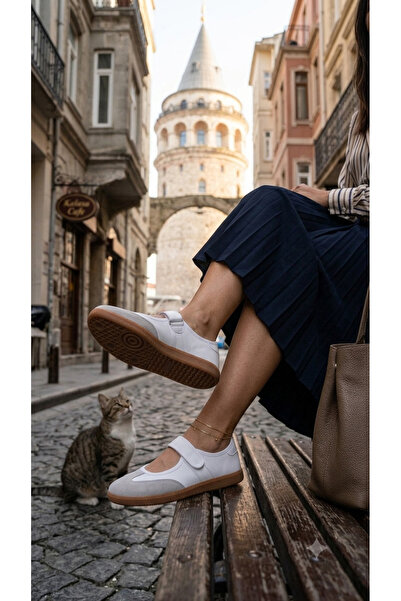 rumgay Kadın Beyaz çizgili kadın cırtlı sambabet tarz sneaker ayakkabı