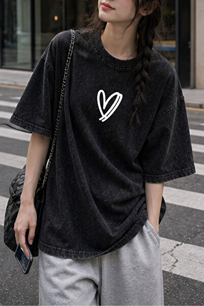 valeriae Πλενόμενο μπλουζάκι Oversize Unisex, Πλυμένο Vintage Street Style, Μ...