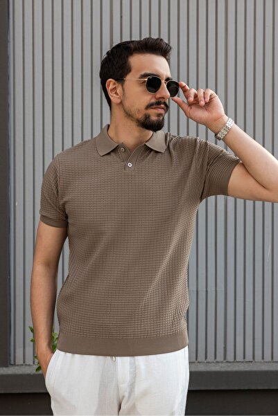 VOA COLLECTİON ERKEK DÜĞMELİ DOKUMA POLO YAKA BEJ
