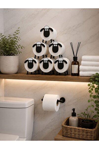 AksesuArt Koyun Şeklinde Tuvalet Kağıdı Tutucu, Siyah, Banyo Dekor Aksesuarı,...