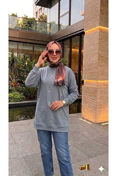 aymiraa سويت شيرت نسائي مزين بالترتر على شكل نجمة ومحكم الغلق