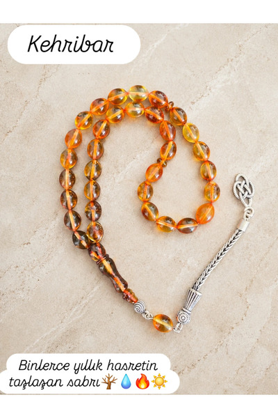 arzela Natural Stone Fire Amber Prayer Beads Silver Tassel 11-8 mm Father's D...