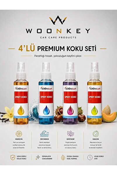 woonkey Premium 4'lü Araç Kokusu Seti 4 Farklı Koku Oto Koku Spreyi Araç İçi ...
