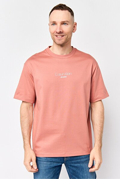 Calvin Klein Jeans Men Crew Neck Short Sleeve Graphic Print T-shirt, Mauve