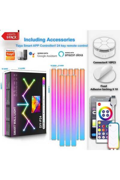 Arabest 9-Piece WiFi Smart RGB LED Wall Lights,Music Sync,Voice Control,Dimma...