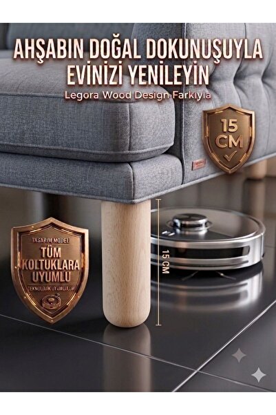LEGORA WOOD DESİNG 15 Cm Bohem Ham Ahşap Mobilya Ayağı Gürgen Ağacı Ahşap Mob...
