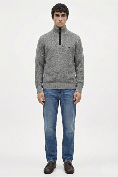 Sam Wool Half-Zip Knit Sweater - Gray - Black