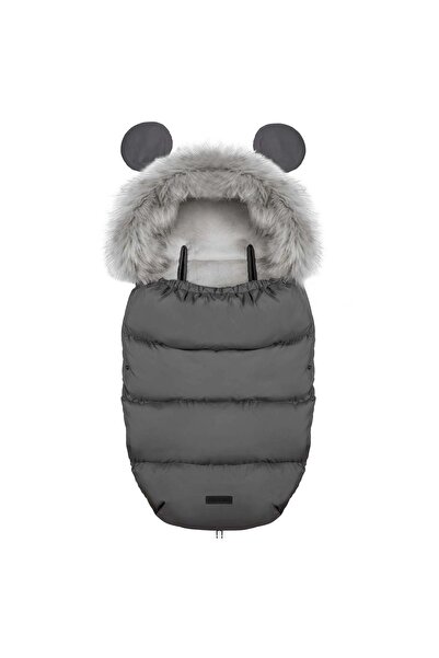 IMK Sac de dormit impermeabil pentru cărucior cu blană artificială, gri închis