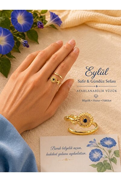 Gümüşistan 925 Ayar Gümüş Eylül Ayı Safir & Gündüz Sefası Doğum Çiçeği Yüzüğü