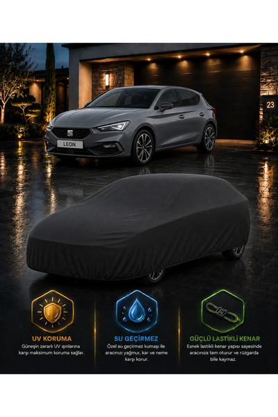 COCEM Seat Leon Uyumlu UV Korumalı Siyah Araç Örtüsü Su Geçirmez Tam Koruma O...