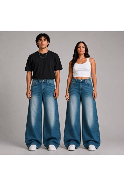 St.Poll Antique Turquoise Blue Washed Baggy Jeans
