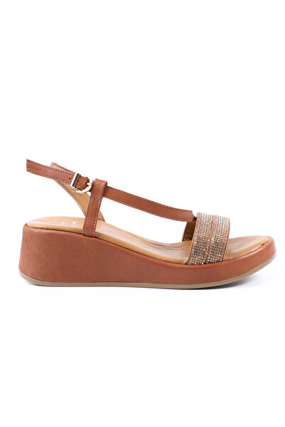 Tuna Genuine Leather Tan Wedge Heel Women's Sandals - Z262291