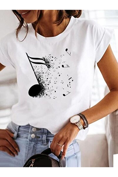 COZYWEAR Music Themed Printed White Women's T-Shirt