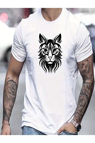 COZYWEAR Men's Black Tiger Printed White T-Shirt