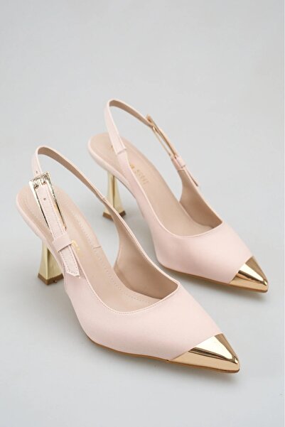 SENASTİL Open Back Special Design Heeled Side Gold Buckled Pointed Toe Stylis...
