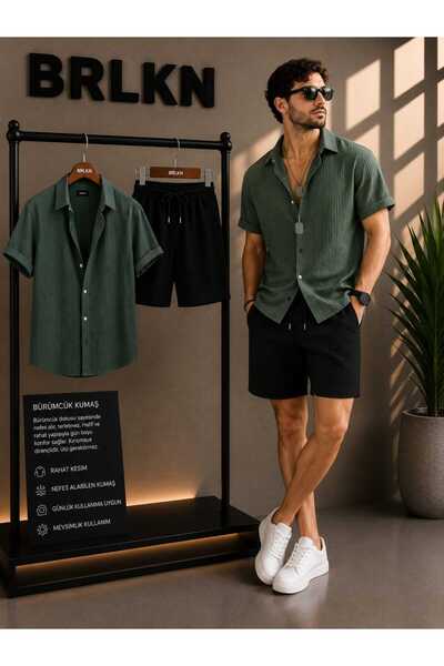 BRLKN Boyfriend Fit Waffle Fabric Alaçatı Style Unisex Wrinkled Short Sleeve ...
