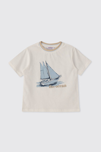 Panço Baby Boy Print Detailed Ecru T-Shirt