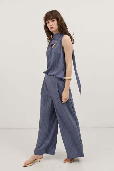 Antioch Indigo Shawl Collar Striped Women's Set