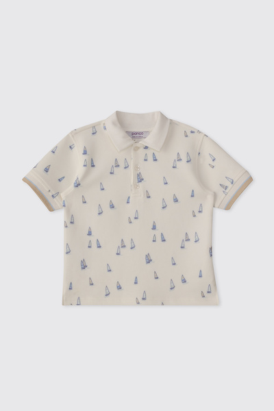 Panço Baby Boy Collared Short Sleeve Ecru T-Shirt