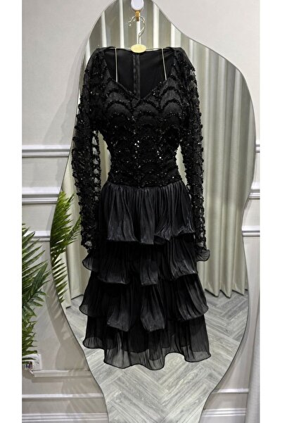 Jood Layered Midi Dress with Shiny Embroidery