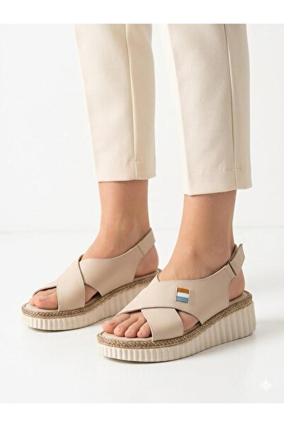 Lütfi Women's Beige Inner-Outer Genuine Leather Orthopedic Soft Sole Casual S...