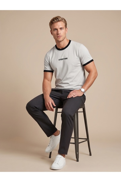 Erkek Bisiklet Yaka Kısa Kollu Basic Pamuklu Regular Fit Tişört