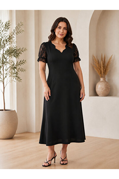 Modayakamoz New Season Women's V-Neck Short Sleeve Plus Size Midi Length Crep...
