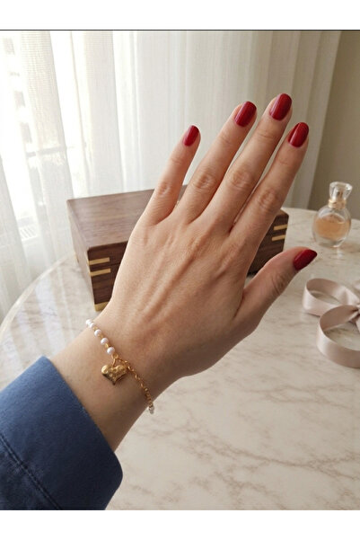 U&Gi Moda Gold Women's Stainless Steel Bracelet with Heart and Pearl Detail