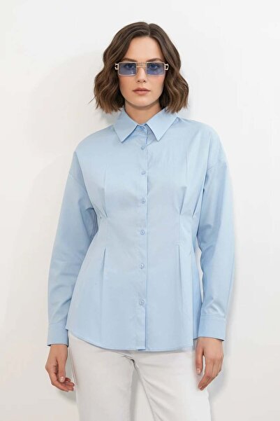 Generic Brand Women's Blue Shirt with Waist Belt