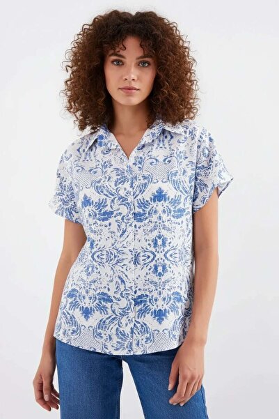 Generic Brand Women's Patterned Viscose Blue Shirt
