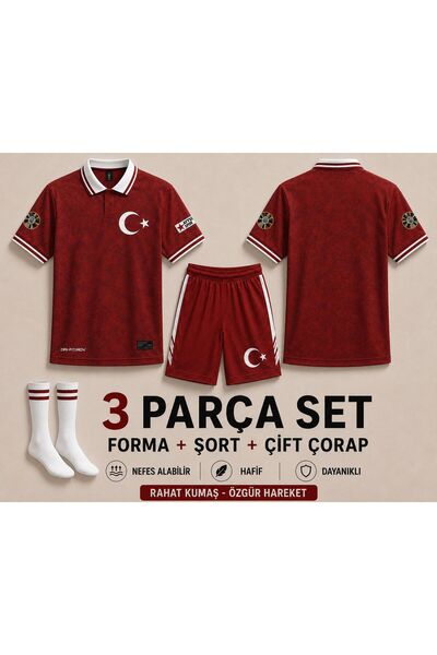 sonvadi Türkiye 2026 (y04) Polo Yaka Kırmızı Özel Tasarım Çocuk Forması Çorap...