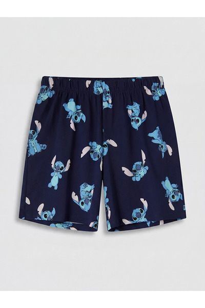 LC Waikiki Navy Blue Stitch Printed 100% Cotton Women's Pajama Bottoms