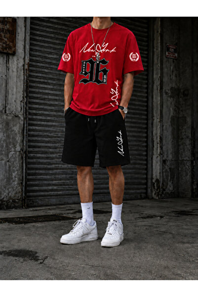 ship master Men's Cotton Oversize New York 96 Graphic Printed Crew Neck Casua...