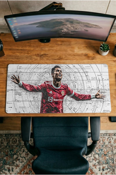 Halura Cristiano Ronaldo 30x70 Desenli Dijital Baskılı Oyuncu Mousepad XXL Ka...