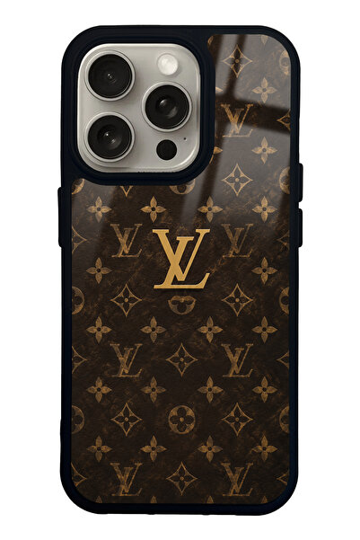 Spoyi iPhone 15 Pro Brown Gold LV Tasarımlı Glossy Telefon Kılıfı