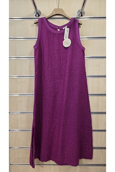 Park Moda Linen Dress Sleeveless Plain Pattern