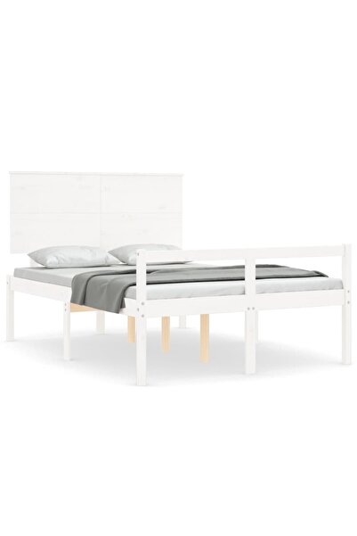 vidaxl Cadru de pat senior cu tăblie, 140x190 cm, alb, lemn masiv