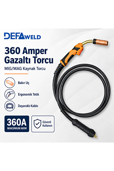 DEFAWELD 360 Amper 5 Metre Gazaltı Torcu MIG/MAG Kaynak Torcu Bakır Uçlu Daya...