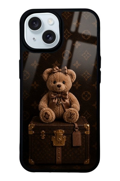 Spoyi iPhone 15 Luxury Brown Teddy Design Glossy Phone Case