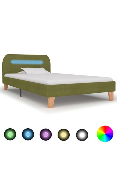 vidaxl Cadru de pat cu LED-uri, verde, 90 x 200 cm, material textil