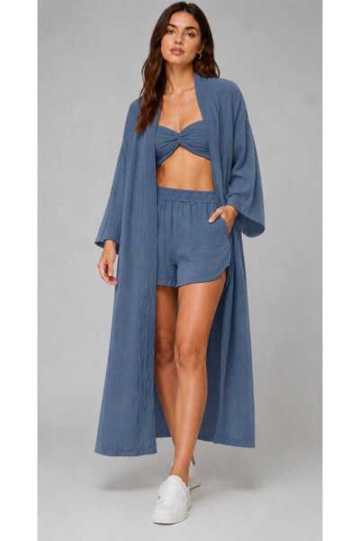 estewoman Muslin 100% Cotton Long Kimono & Kaftan 3-Piece Set
