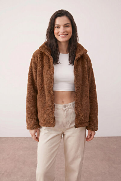 Purpleclo Women's Oversize Zippered Teddy Plush Cardigan