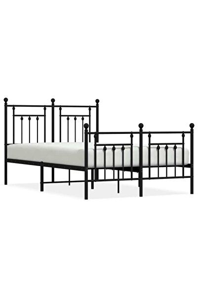 vidaxl Cadru pat metalic cu tăblie de cap/picioare, negru, 135x190 cm