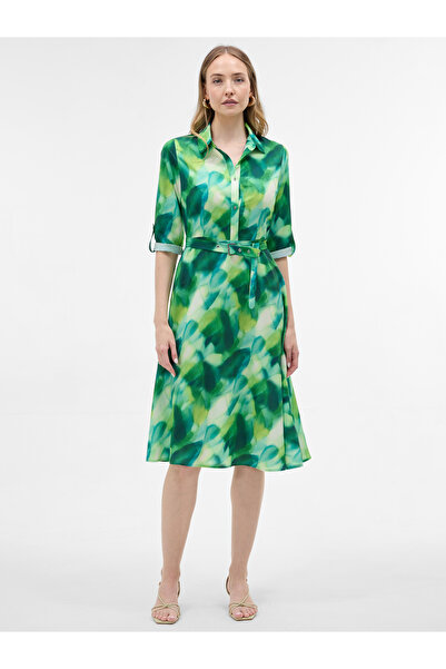 ORSAY Rochie cămașă de damă, verde deschis, cu imprimeu.