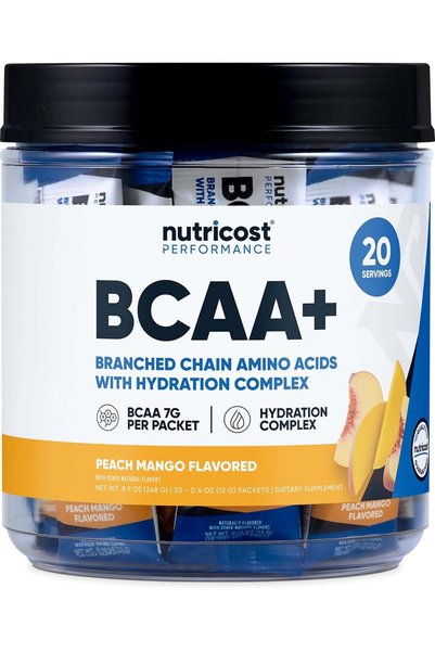 Nutricost BCAA+ Hydration Peach Mango Flavor (20 Stickpacks) - Branched Chain...